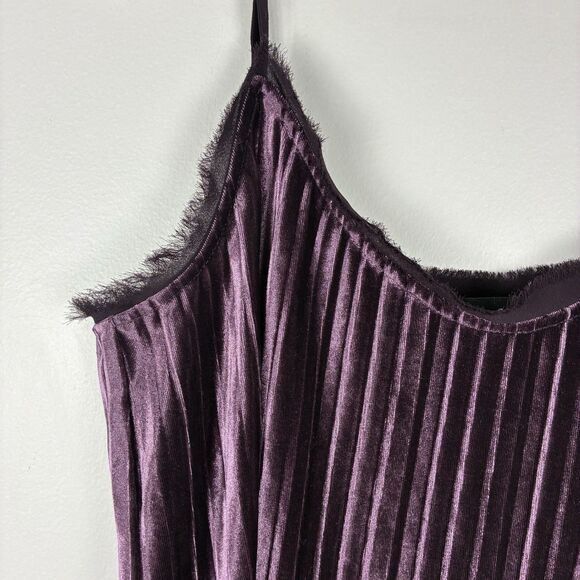 Jasmine Velvet Cami Top Sz M Purple Pleated Blouse Elegant Minimalist Dark - Picture 2 of 7